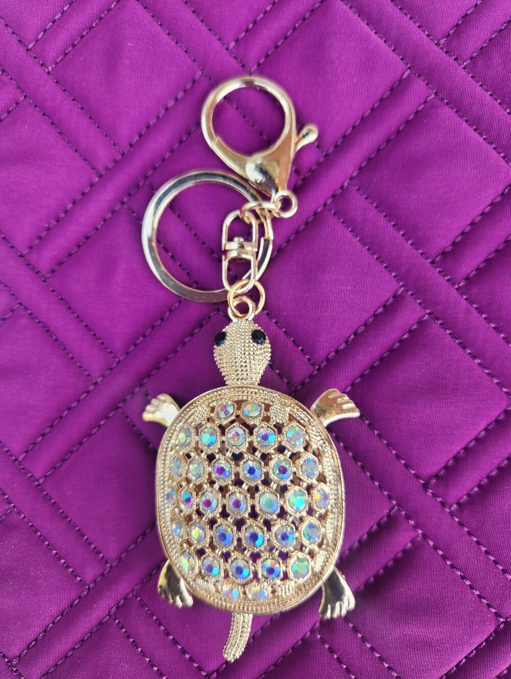 Natasha Couture Gold Crystal Turtle Keychain Charm NIP